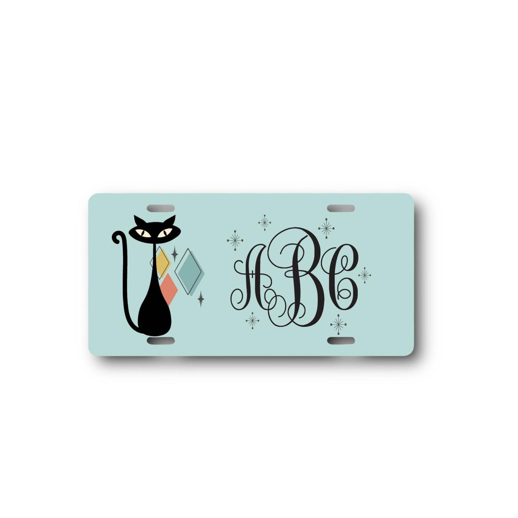 Atomic Cat License Plate - Monogrammed Mid Century Modern Personalized Car Tag - Vintage 70s - funky retro cats