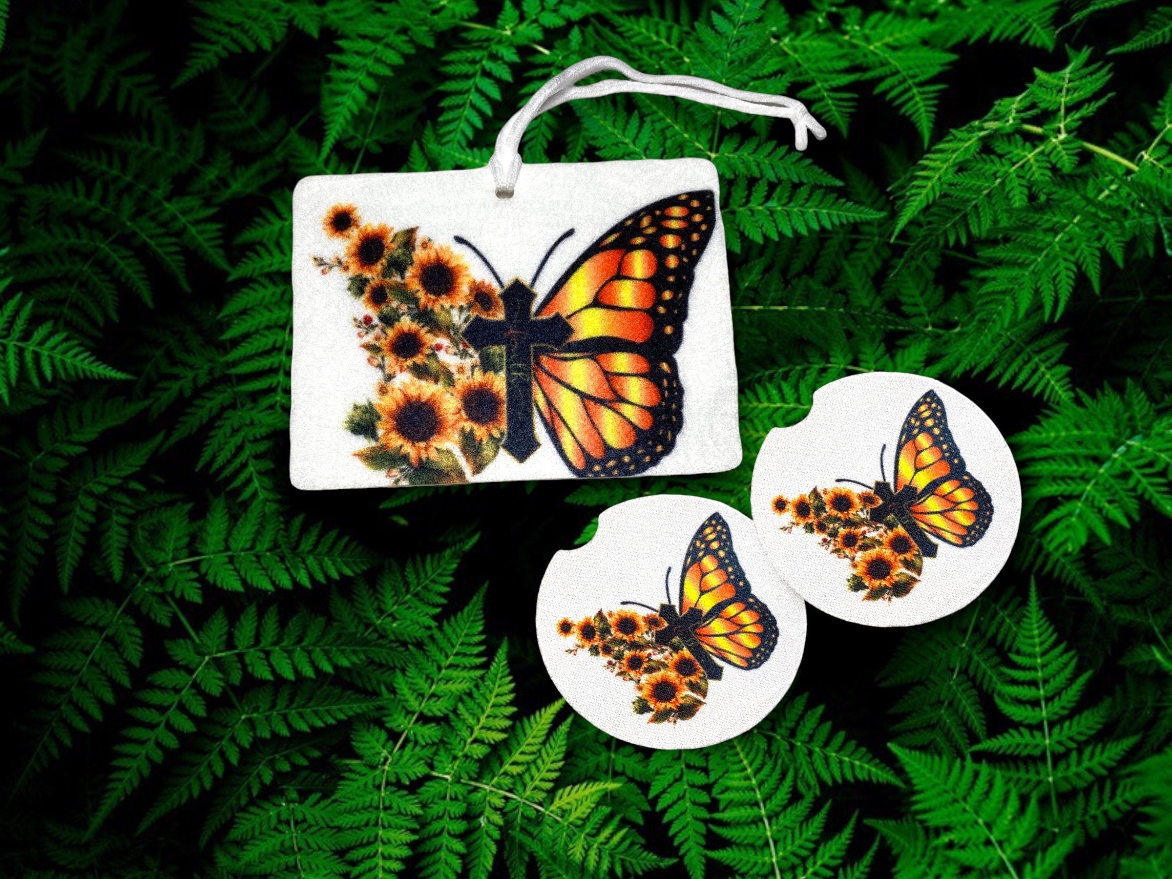 Butterfly Car Accessories - Faith - Sun flowers Picnic Decor - Inspirational Get Well, Graduation, Birthday gift - Party Favors - Religious