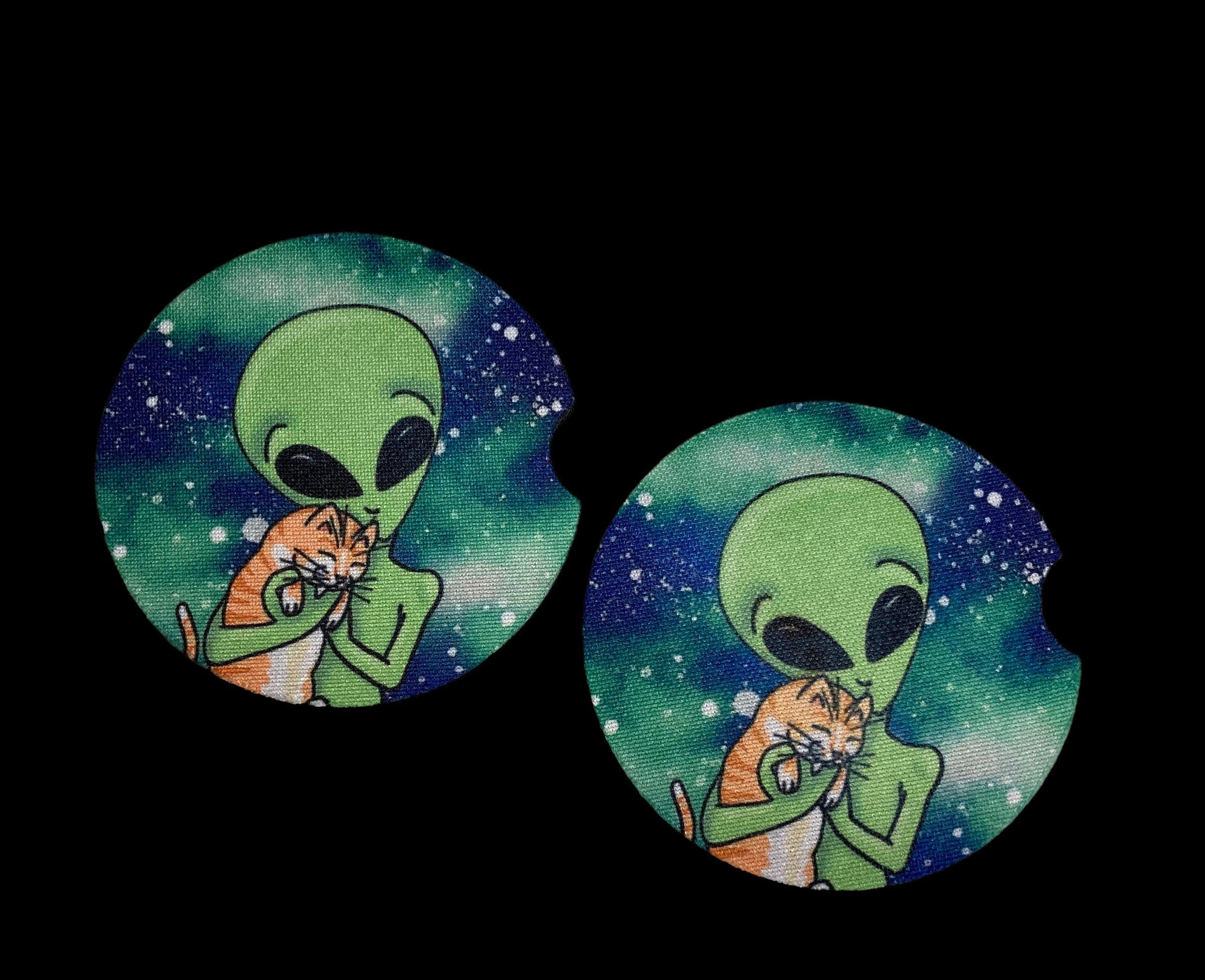 Alien, Cat Car Coasters - Orange Ginger Kitten - Bar Drink Coasters - Protect Cup Holders - Birthday, Thank you gift - Party Favors