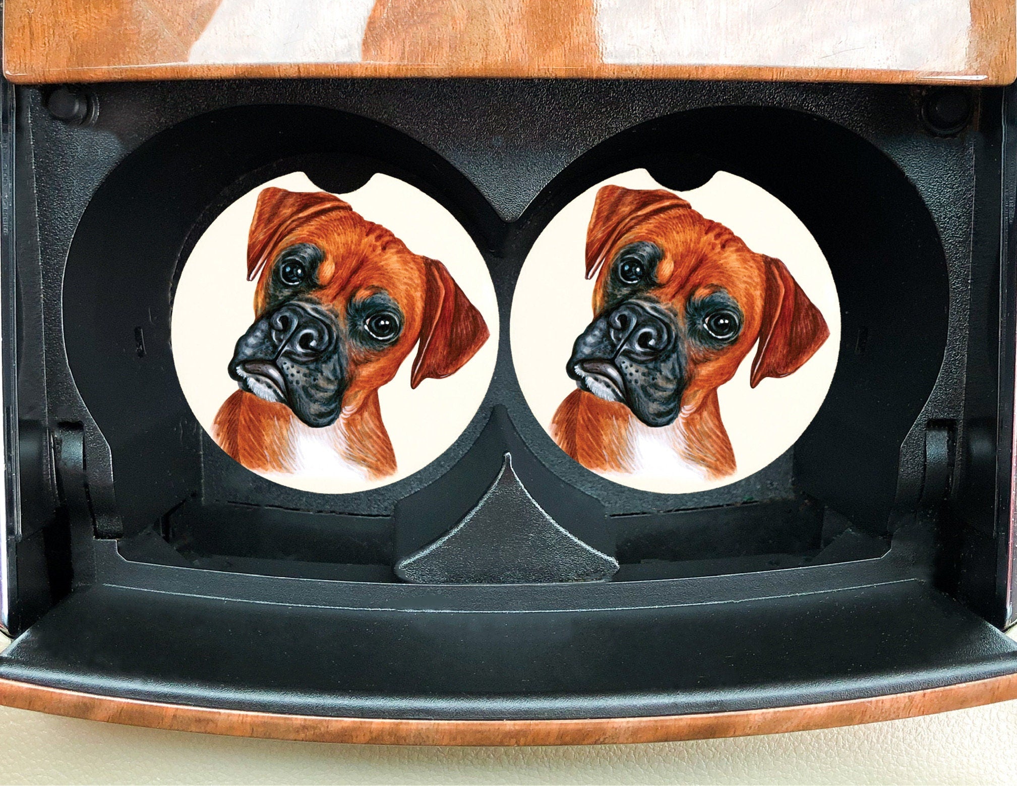 Boxer Car Coasters - Puppy Dog Lover Gifts - Bully Breed Dog Mom, Dog Daddy - Gift for Dog Walker, Sitter, Groomer - Pet Rescue Fundraiser