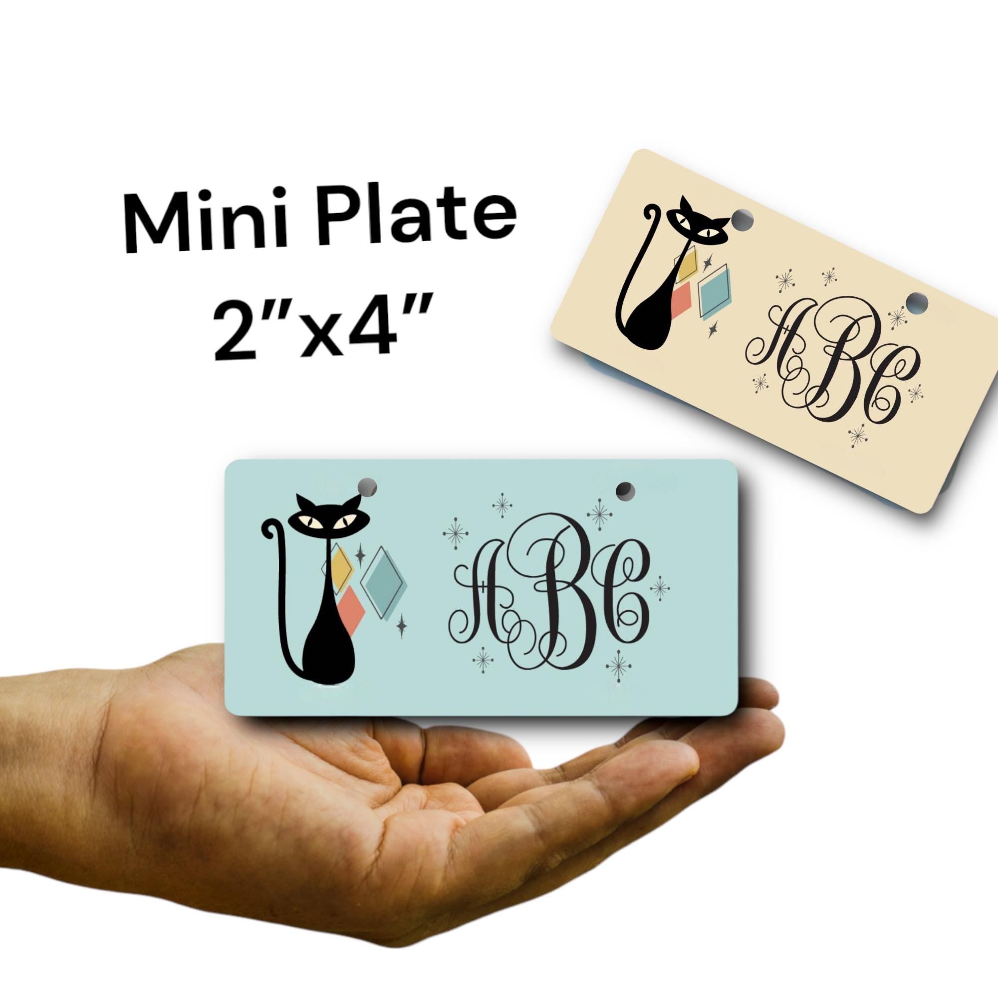 Atomic Cat License Plate - Monogrammed Mid Century Modern Personalized Car Tag - Vintage 70s - funky retro cats
