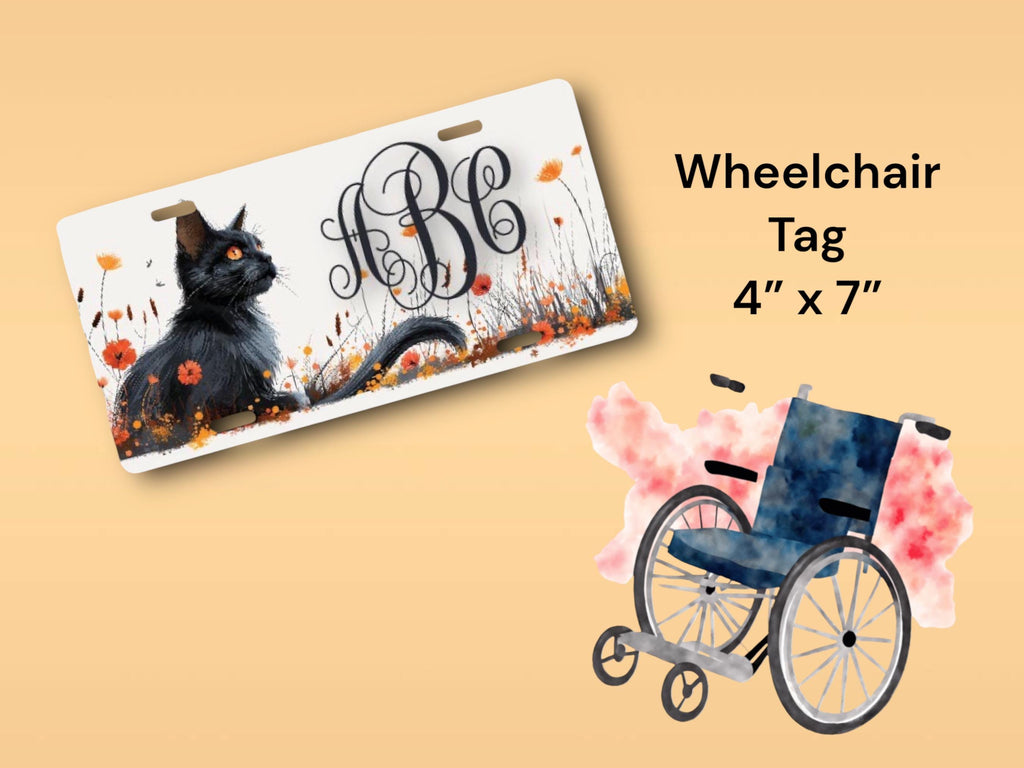 Personalized Black Cat Car Tag - Fall License Plate - Monogrammed Gift, Pet Memorial - Luggage Tag, Handicapped Wheelchair Plate - Rescue