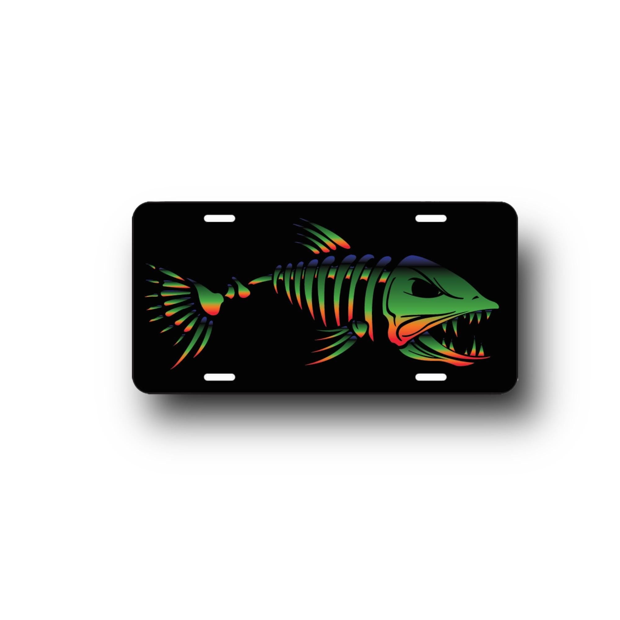Skeleton Fish Car Tag - Bone fish front License Plate - Wheelchair, Bike, Scooter vanity plate - Metal Bar sign - Fishing Lodge Decor - gift