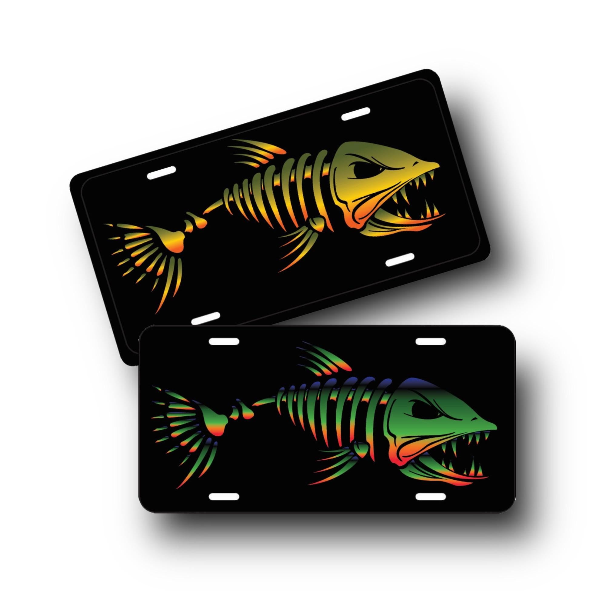 Skeleton Fish Car Tag - Bone fish front License Plate - Wheelchair, Bike, Scooter vanity plate - Metal Bar sign - Fishing Lodge Decor - gift