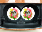 Bunny Car Coasters - Lop eared Rabbit - Roses -Easter Basket Gift - Mothers Day, Birthday for Friend, Girlfriend, Her - Pet Sitter- Spring