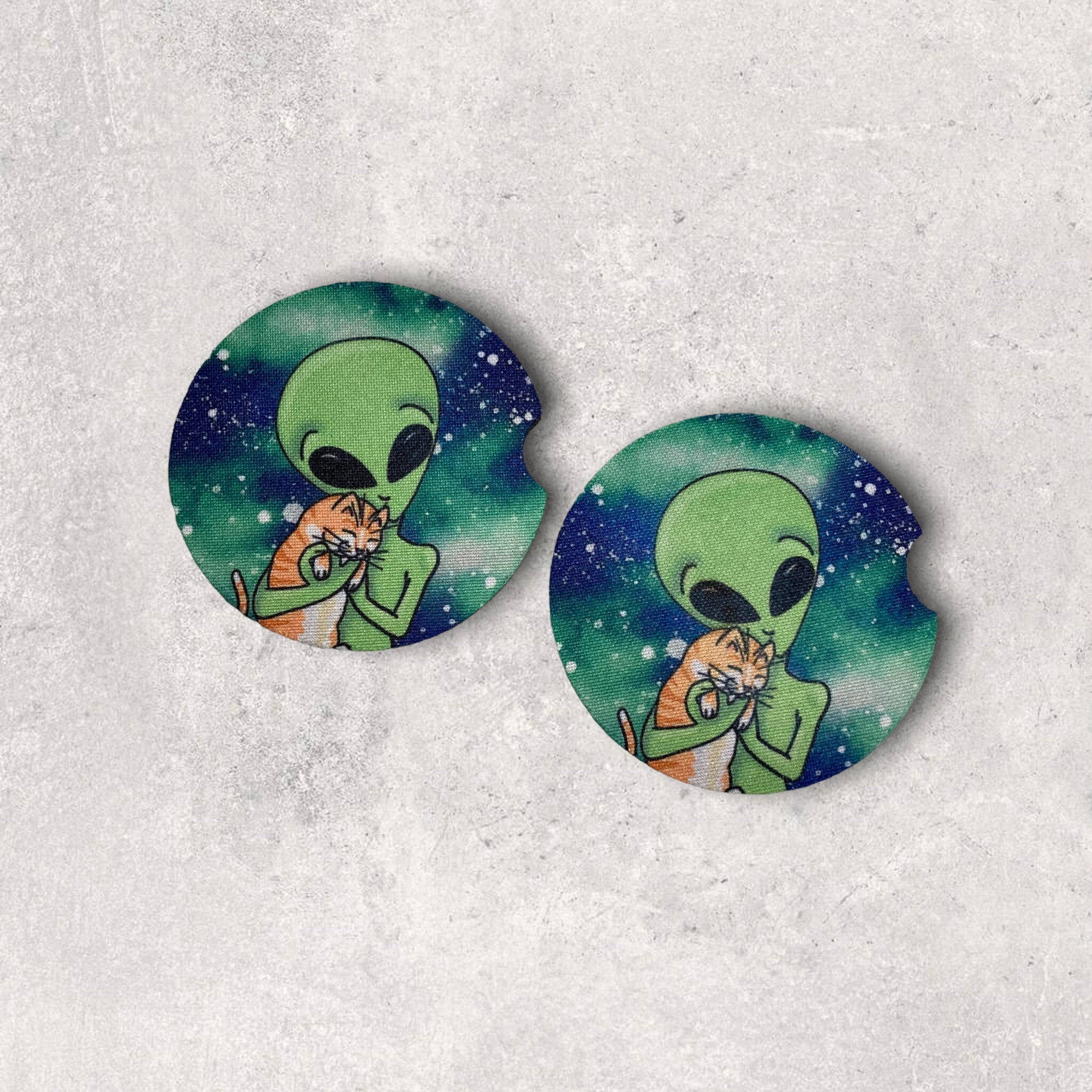 Alien, Cat Car Coasters - Orange Ginger Kitten - Bar Drink Coasters - Protect Cup Holders - Birthday, Thank you gift - Party Favors