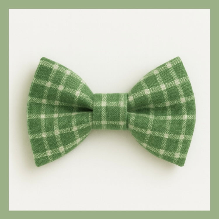 green and beige checkered pet bowtie neck tie