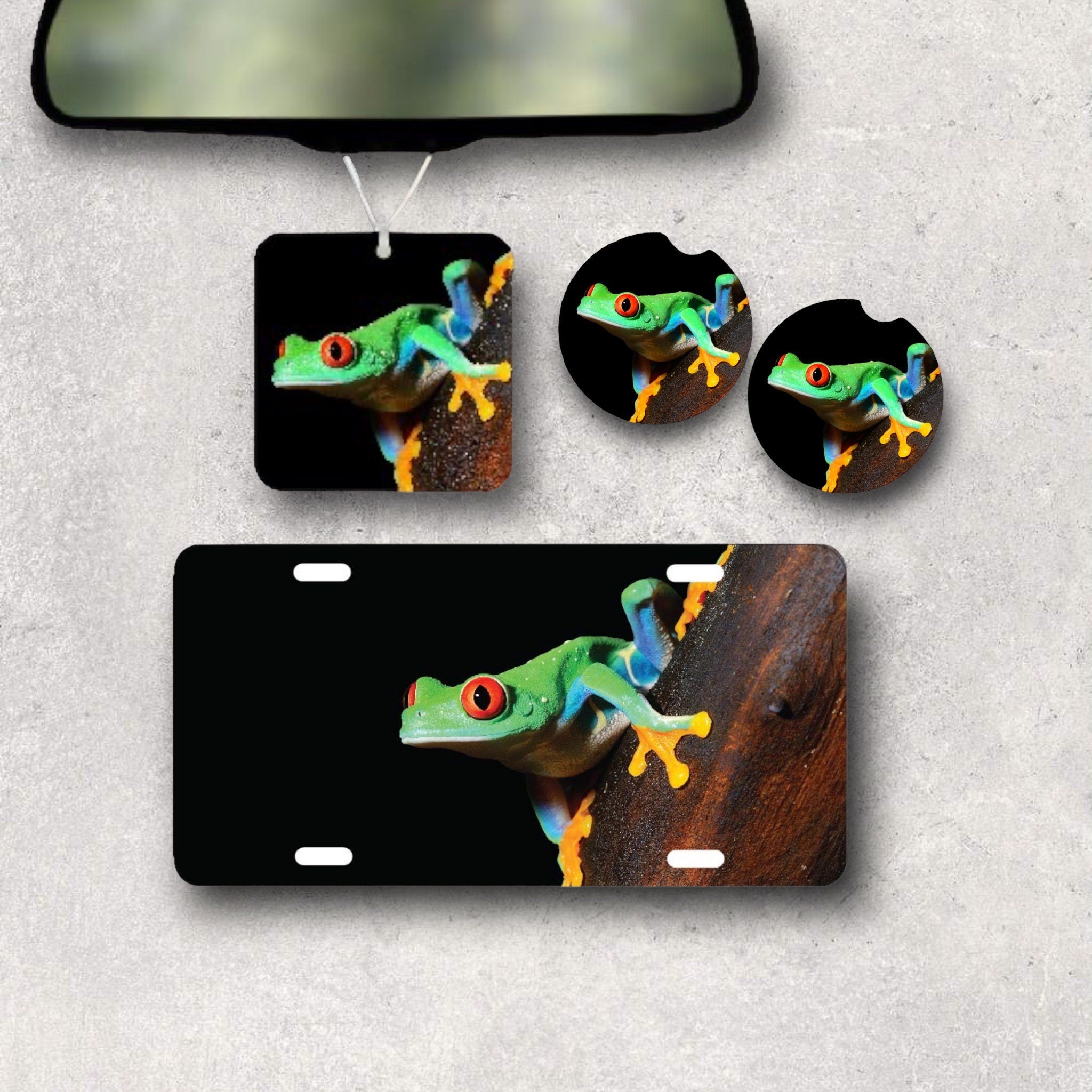 Tree Frog Car Accessories - Red Eye Rainforest Decor - License Plate, Drink Coasters, Towel, Air Freshener - Birthday, Thank you gift