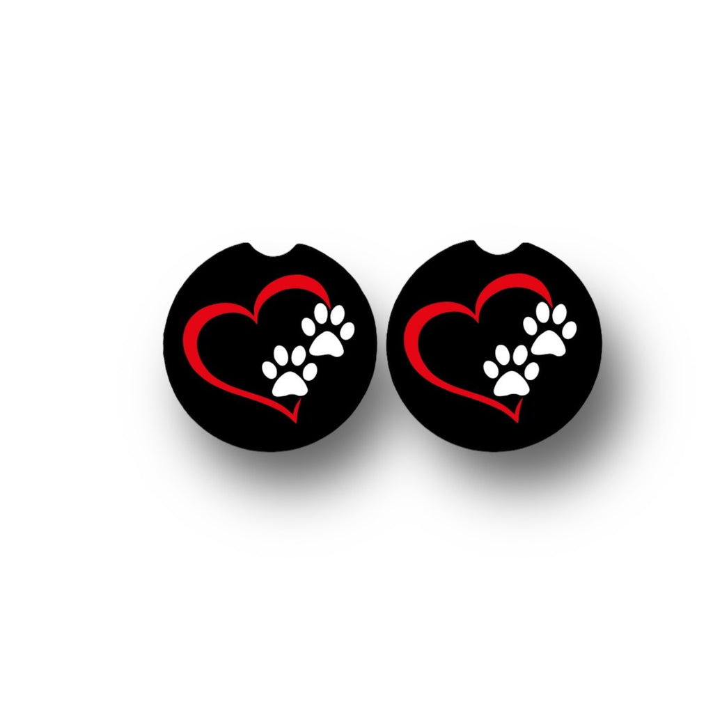 Paw Print Heart Car Coasters - Dog Mom, Cat Daddy, Pet Sitter, Dog Walker - Valentines Day Gift -Support Pet Rescue, TNR - Love