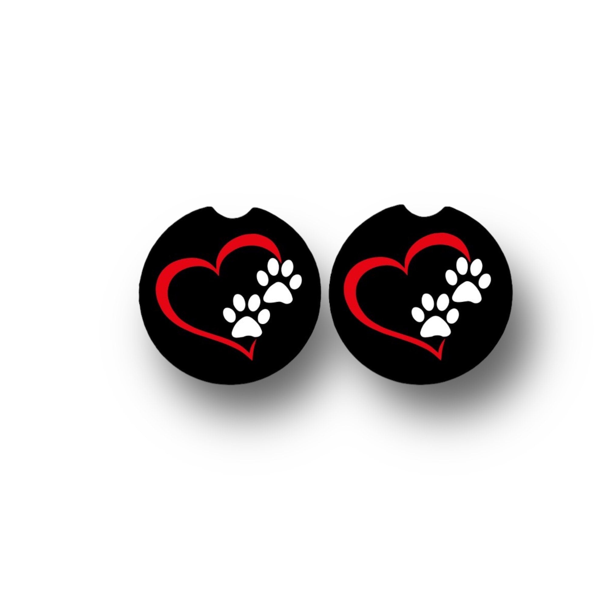 Paw Print Heart Car Coasters - Dog Mom, Cat Daddy, Pet Sitter, Dog Walker - Valentines Day Gift -Support Pet Rescue, TNR - Love