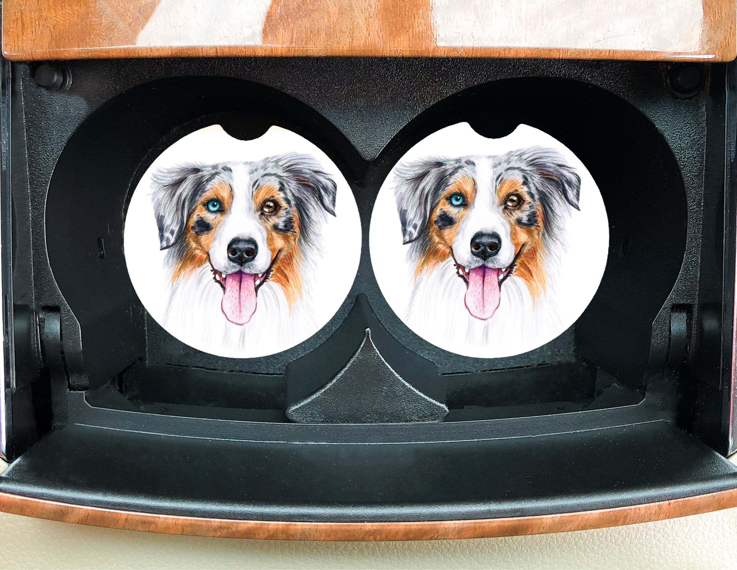 Aussie Car Accessories - Blue Merle Australian Shepherd puppy - Dog Lover Gifts - Personalized License Plate, Coasters - Pet Memorial