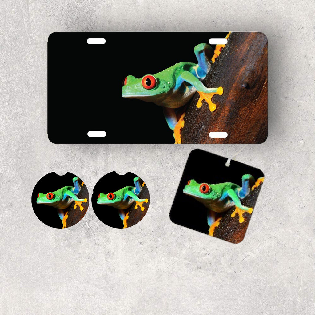 Tree Frog Car Accessories - Red Eye Rainforest Decor - License Plate, Drink Coasters, Towel, Air Freshener - Birthday, Thank you gift