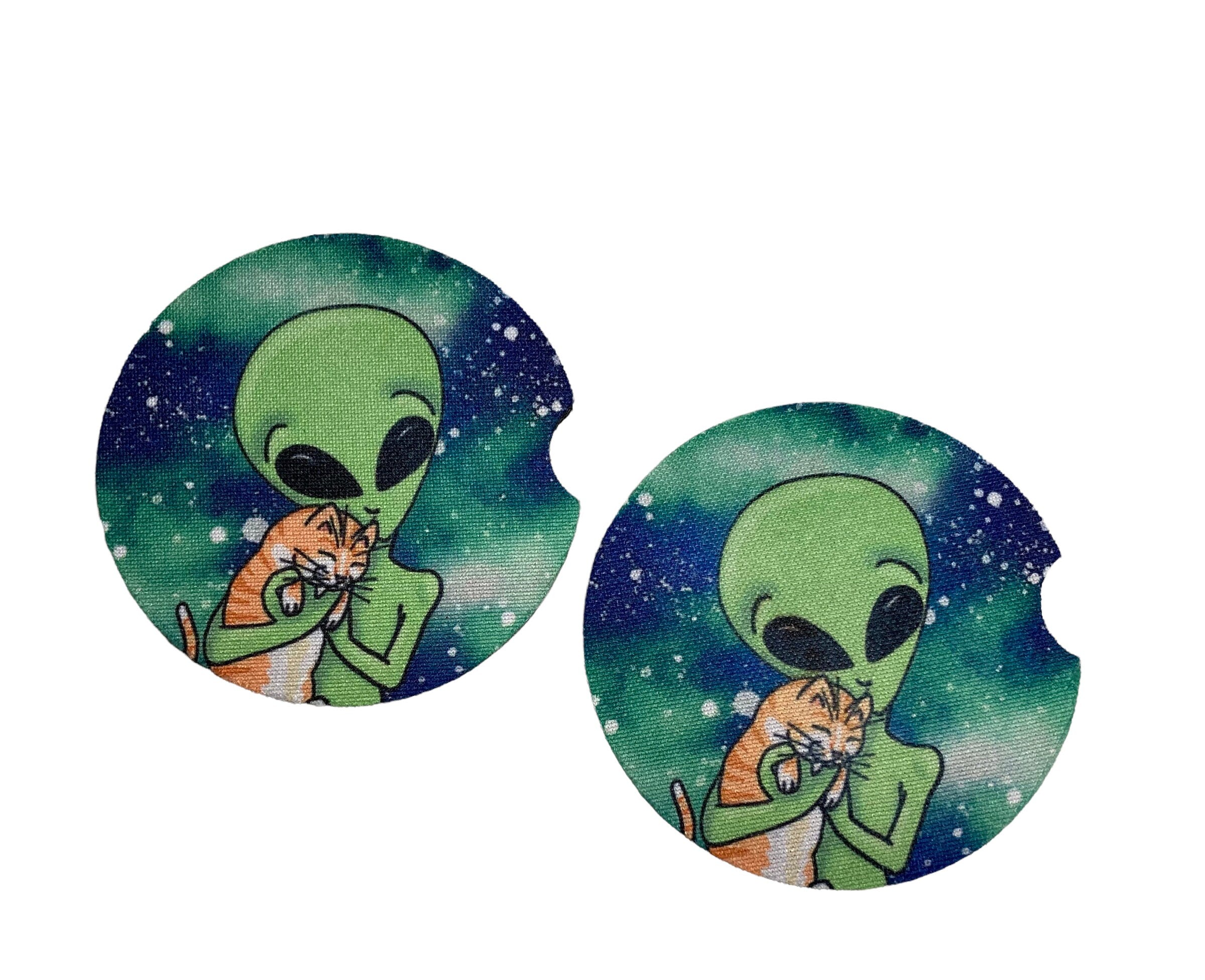 Alien, Cat Car Coasters - Orange Ginger Kitten - Bar Drink Coasters - Protect Cup Holders - Birthday, Thank you gift - Party Favors
