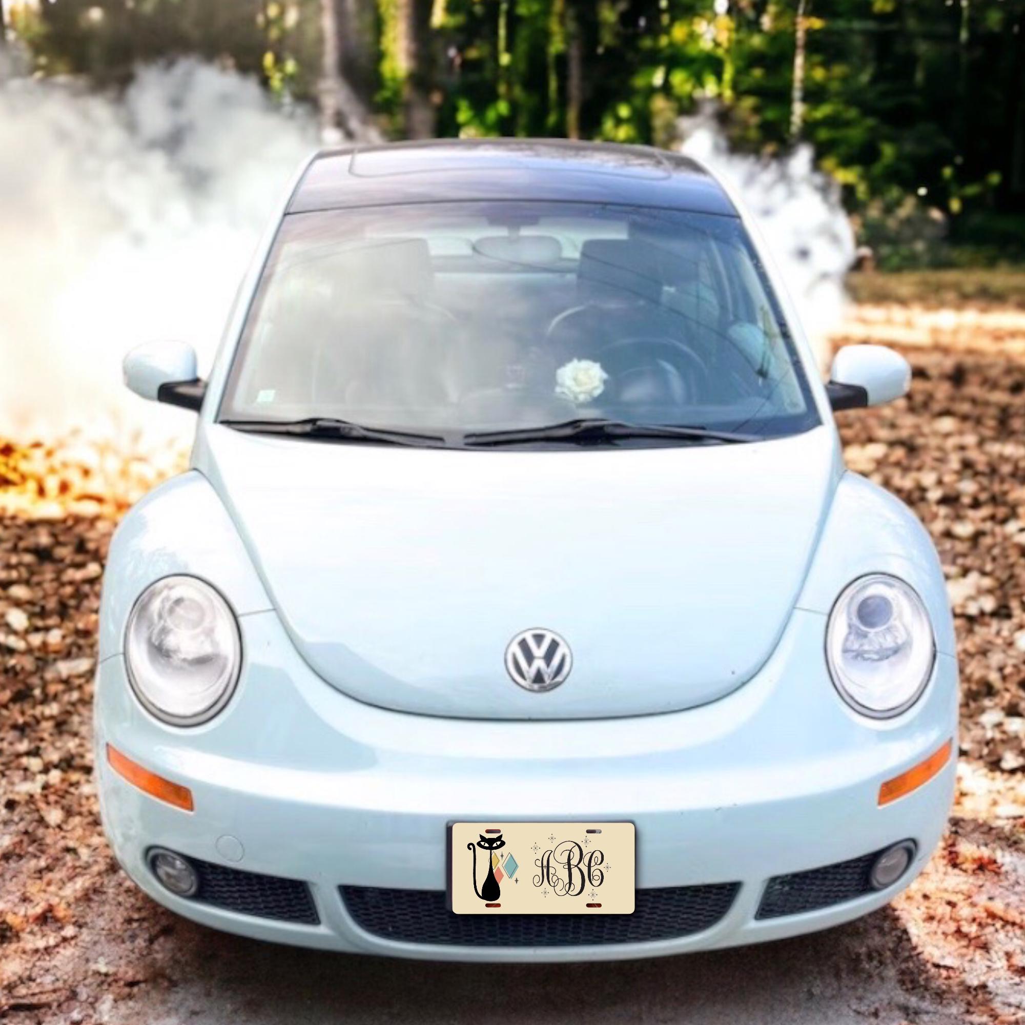 Atomic Cat License Plate - Monogrammed Mid Century Modern Personalized Car Tag - Vintage 70s - funky retro cats