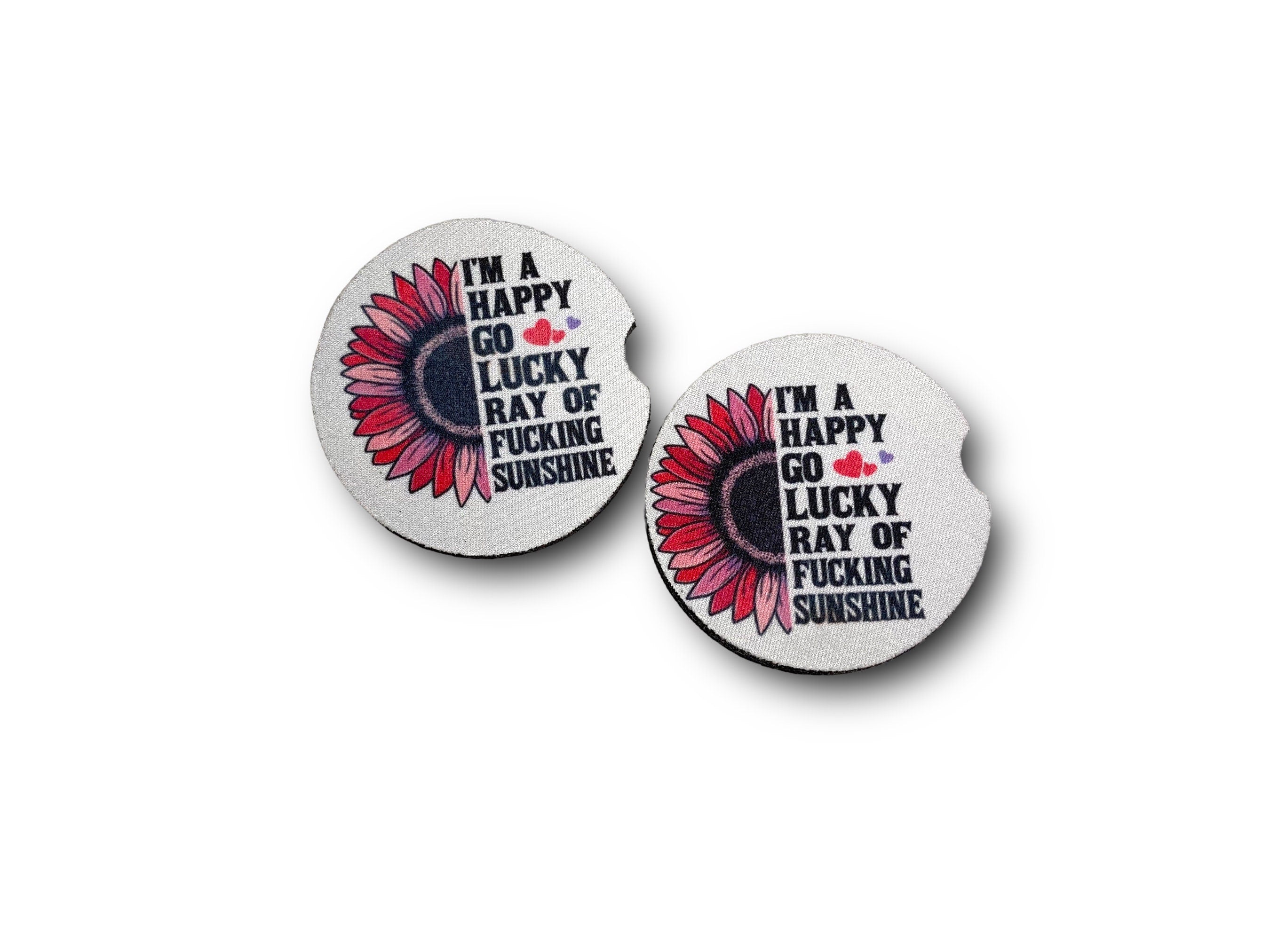 Sassy Car Coasters -Purple Sunflower -Happy Go Lucky Ray of Fucking Sunshine -Antisocial Gag Gift for Her -Funny Teen Gift-Quotes about Life