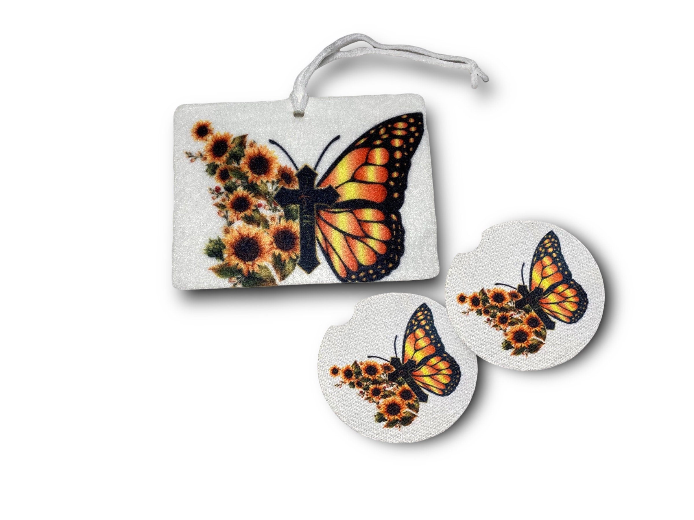 Butterfly Car Accessories - Faith - Sun flowers Picnic Decor - Inspirational Get Well, Graduation, Birthday gift - Party Favors - Religious