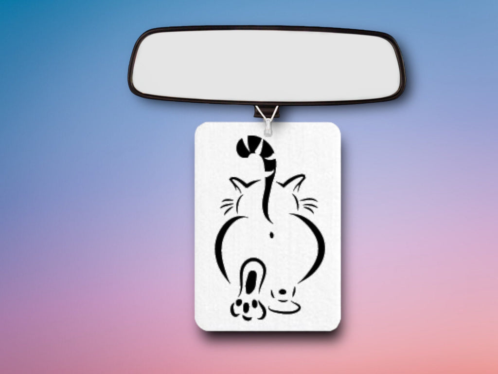 Cheeky Cat Butt Hole Air Freshener -Sassy Chunky Kitty strutting -Rear view Mirror Car Decor - Unscented, reusable - Support Pet Rescue, TNR