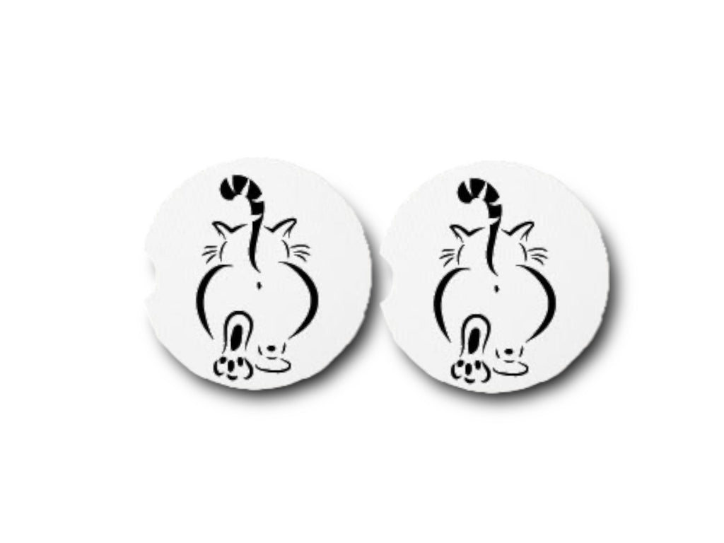 Cat Butt hole Car Accessories - Cheeky Drink Coasters - She Shed, Kitchen, Bar -Crazy Cat Lady gift - Walk Away - Sassy Chonky Girl Cat