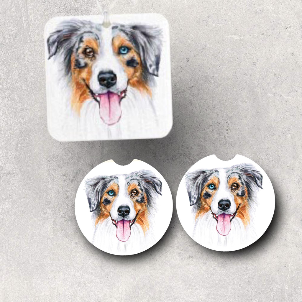 Aussie Mousepad - Blue Merle Australian Shepherd puppy - Office Desk Accessories - Dog Lover Gifts - Personalized, add a Name - Your Text