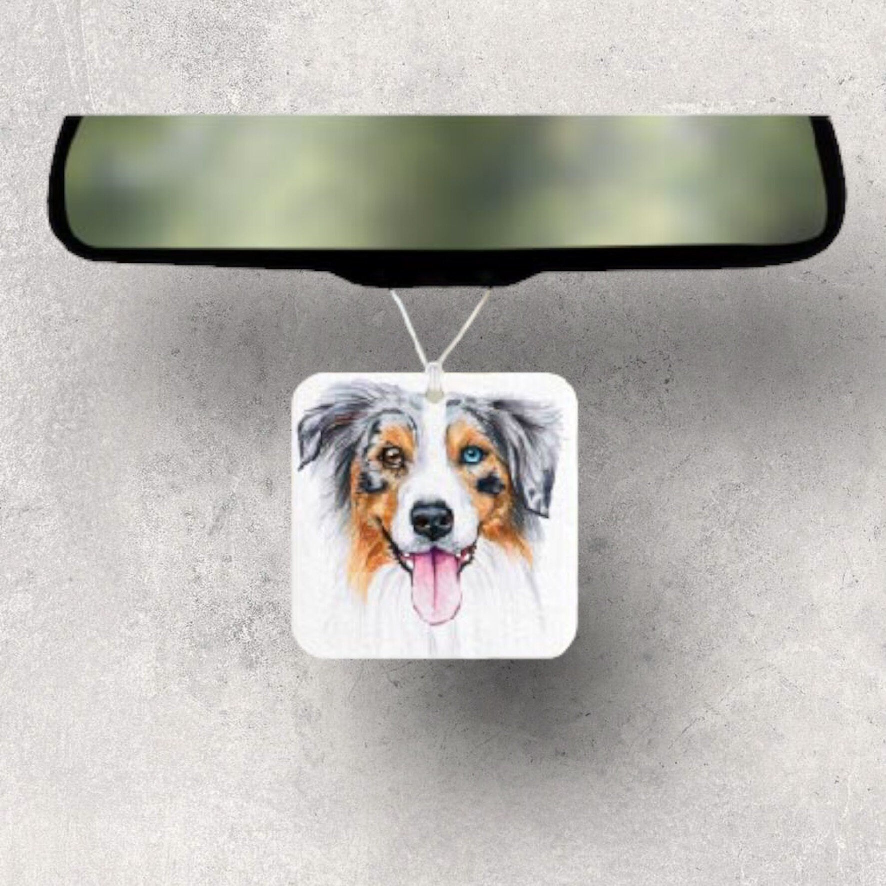 Aussie Car Accessories - Blue Merle Australian Shepherd puppy - Dog Lover Gifts - Personalized License Plate, Coasters - Pet Memorial