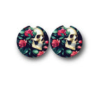 Gothic Floral Car Coasters - Macabre flowers - Biker gift for Her - dark Goth Chick Skull with Roses - Romantic Valentine bar drink coasters