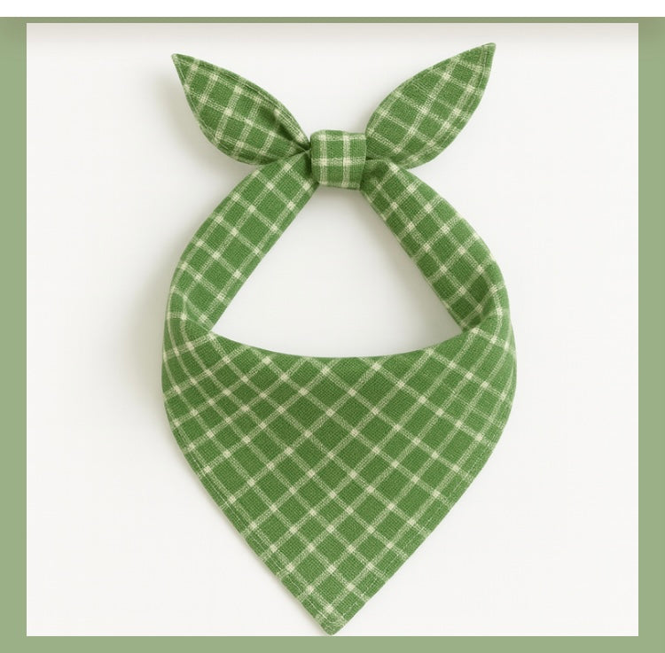 Green and beige checkered bandana for pets or people