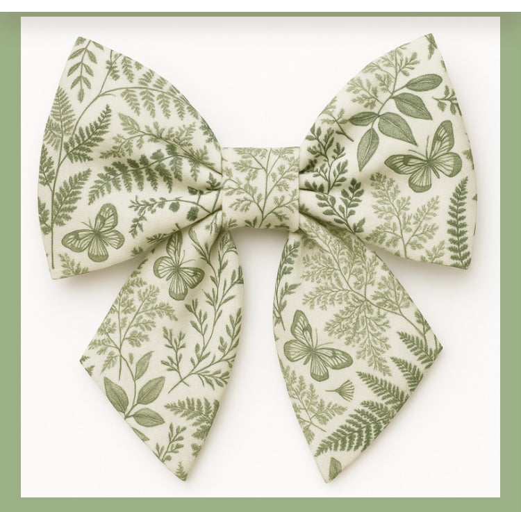 Green and beige meadow pattered neck sailor bow tie
