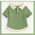 Green and beige checkered shirt with a collar and buttons, for pet cats and dogs.