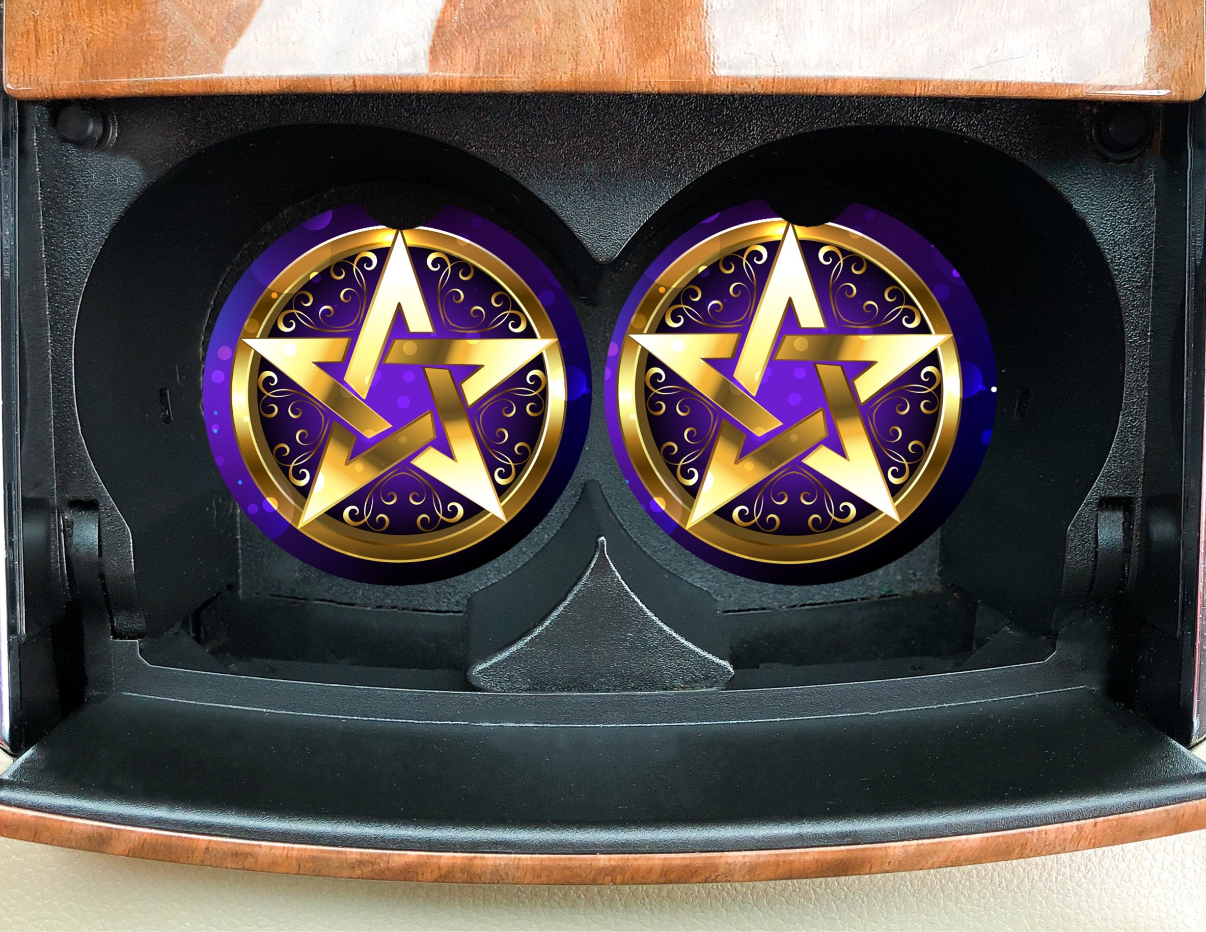 Pentagram Car Accessories - Royal Purple Coasters, Air Freshener - Wiccan Protection 5 point star - Teen Birthday gift for Her -Celtic Witch