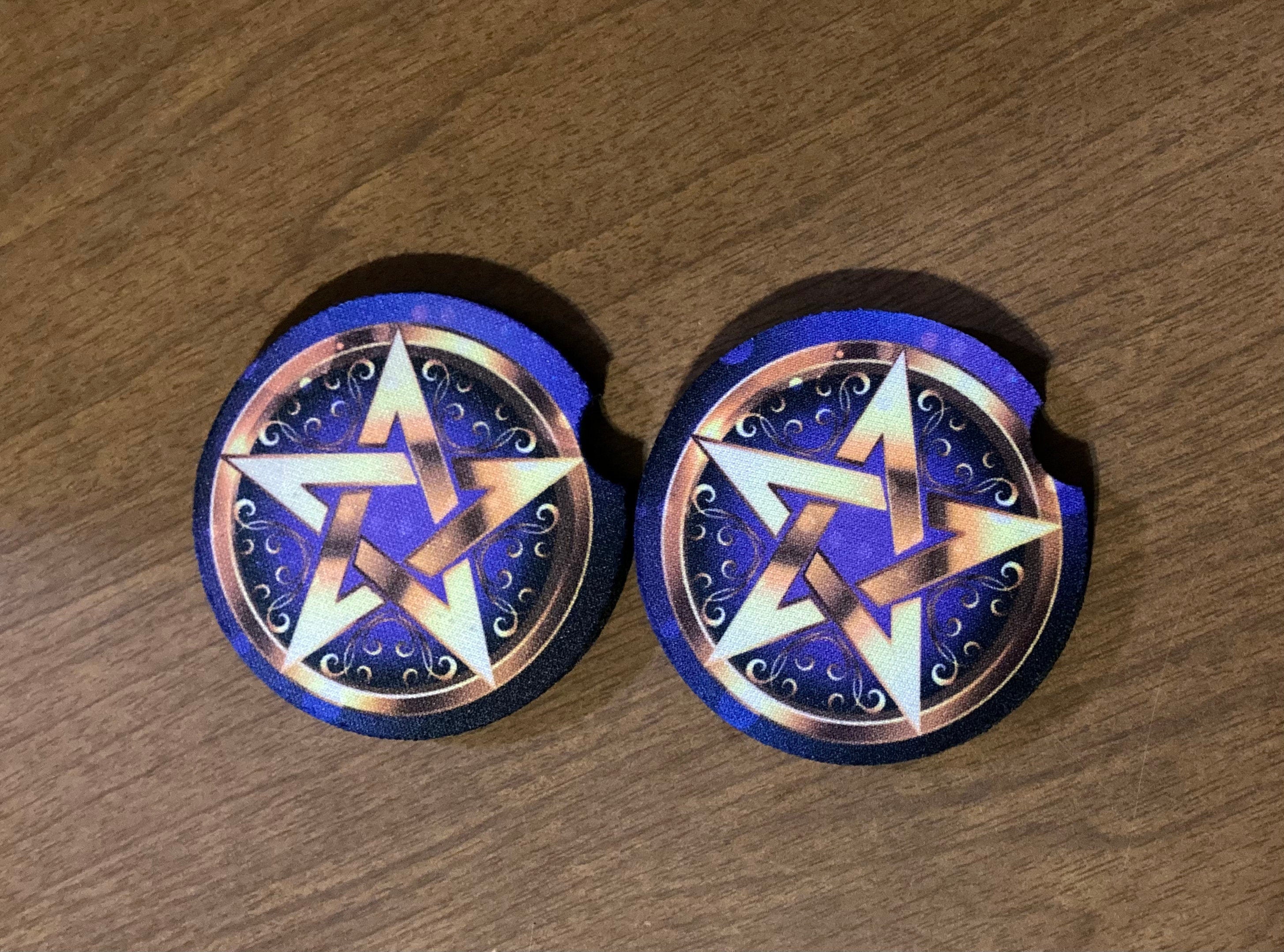 Pentagram Car Accessories - Royal Purple Coasters, Air Freshener - Wiccan Protection 5 point star - Teen Birthday gift for Her -Celtic Witch