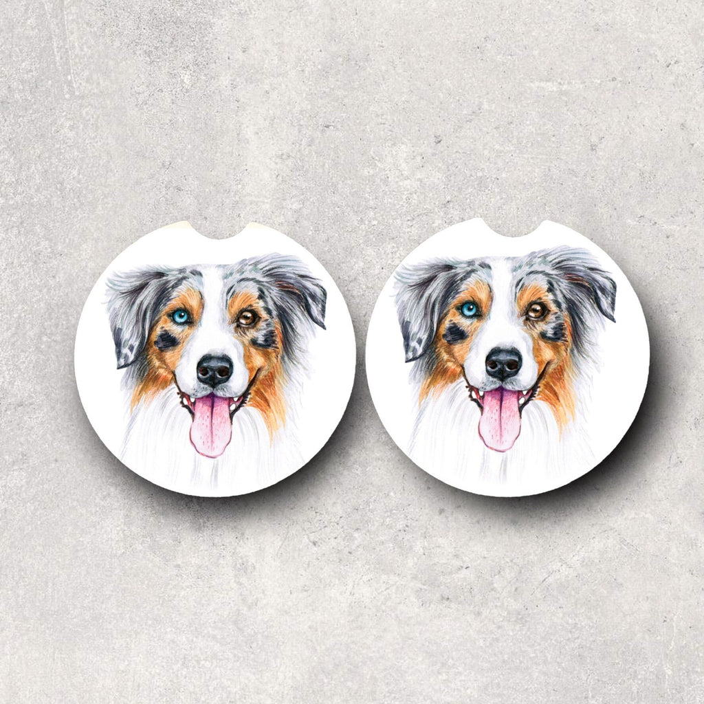 Blue Merle Car Coasters - Aussie Puppy - Australian Shepherd Dog Lover Gifts - Dog Daddy, Dog Mom, Pet Sitter, Dog Walker, Groomer Thank You