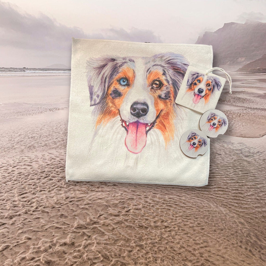 Aussie Mousepad - Blue Merle Australian Shepherd puppy - Office Desk Accessories - Dog Lover Gifts - Personalized, add a Name - Your Text