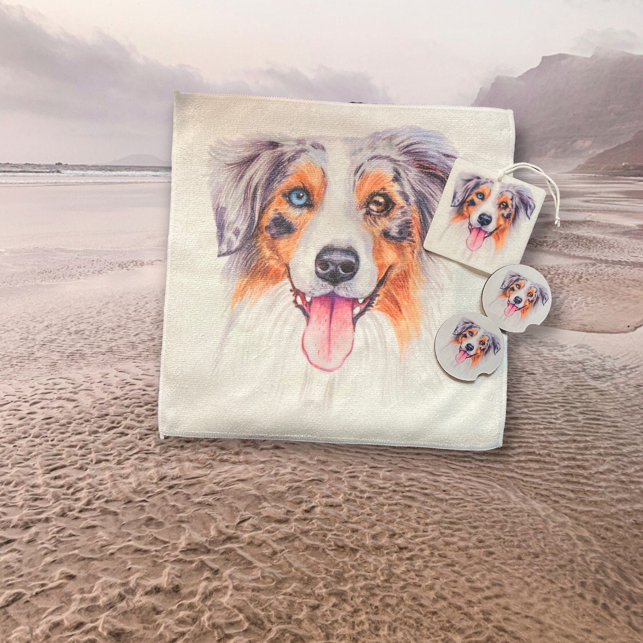 Aussie Mousepad - Blue Merle Australian Shepherd puppy - Office Desk Accessories - Dog Lover Gifts - Personalized, add a Name - Your Text