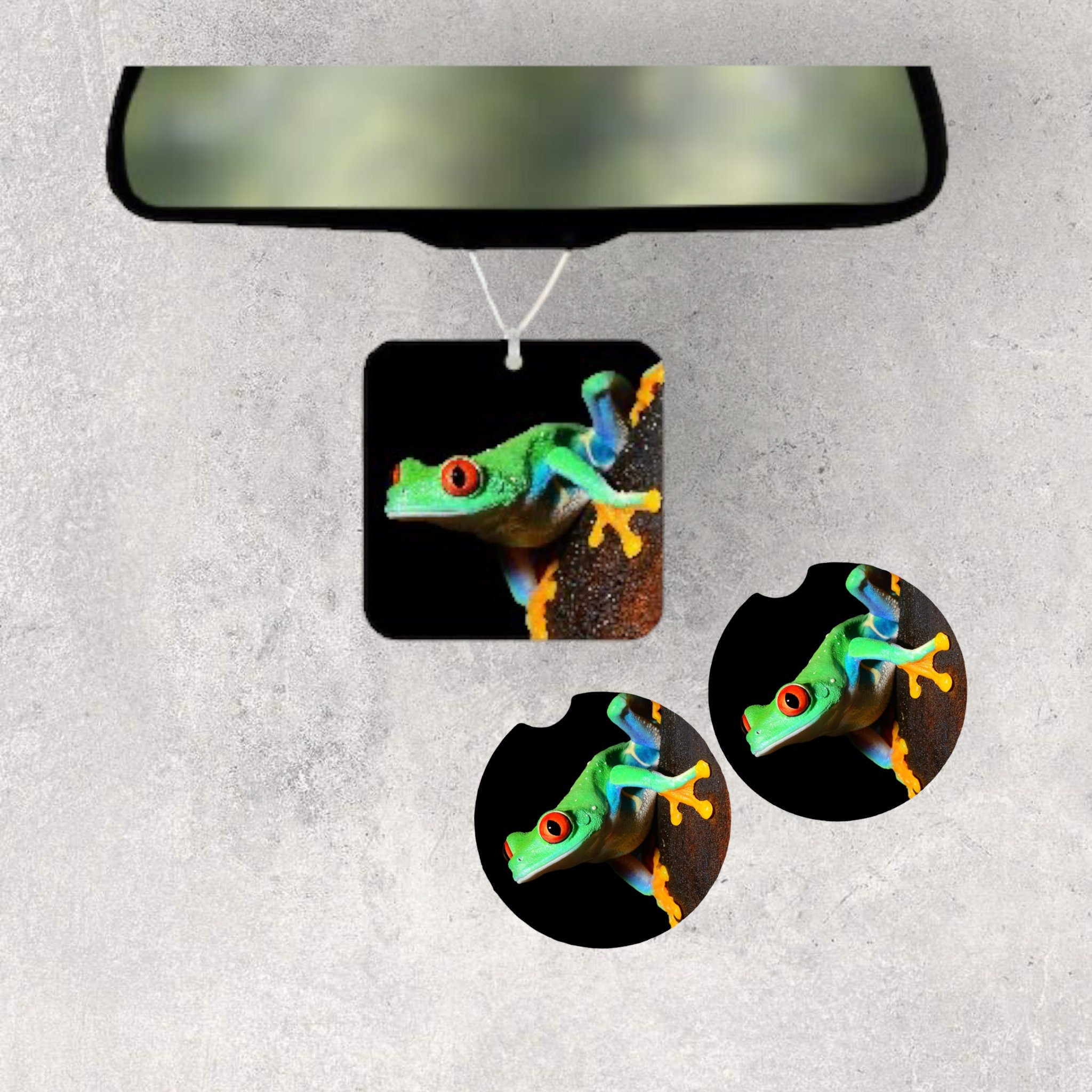 Tree Frog Car Accessories - Red Eye Rainforest Decor - License Plate, Drink Coasters, Towel, Air Freshener - Birthday, Thank you gift