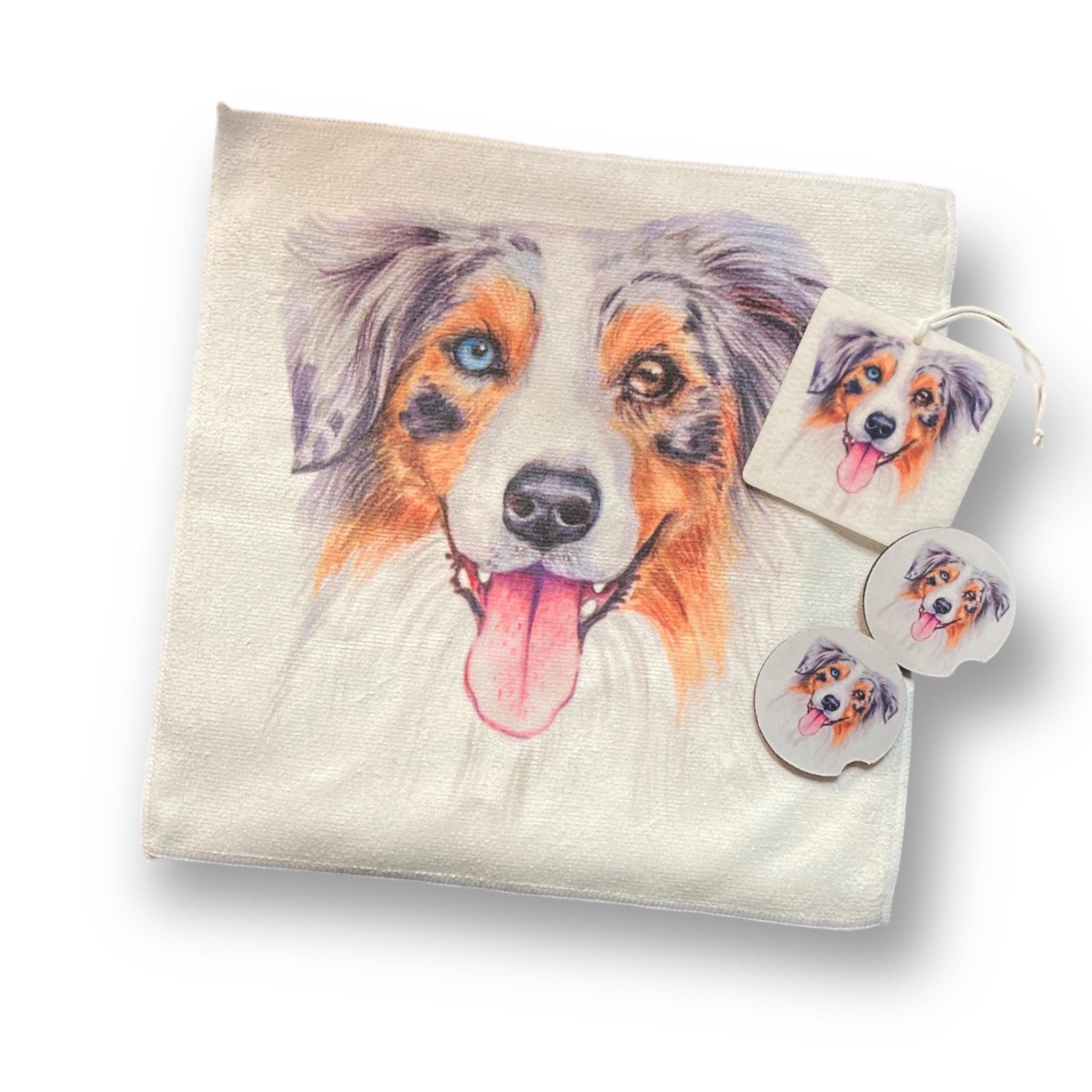 Aussie Mousepad - Blue Merle Australian Shepherd puppy - Office Desk Accessories - Dog Lover Gifts - Personalized, add a Name - Your Text