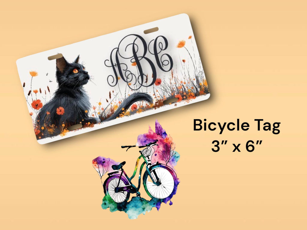 Personalized Black Cat Car Tag - Fall License Plate - Monogrammed Gift, Pet Memorial - Luggage Tag, Handicapped Wheelchair Plate - Rescue