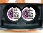 Sassy Car Coasters -Purple Sunflower -Happy Go Lucky Ray of Fucking Sunshine -Antisocial Gag Gift for Her -Funny Teen Gift-Quotes about Life