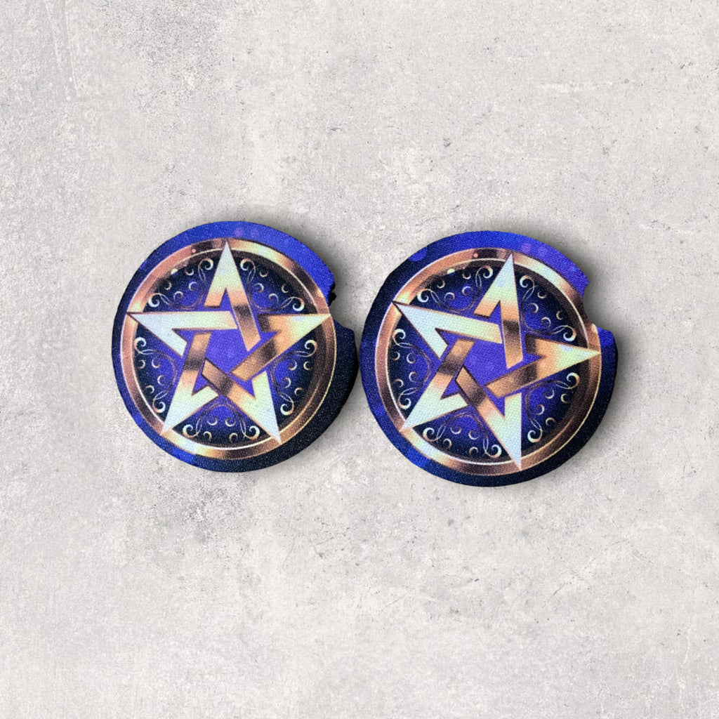 Pentagram Car Accessories - Royal Purple Coasters, Air Freshener - Wiccan Protection 5 point star - Teen Birthday gift for Her -Celtic Witch