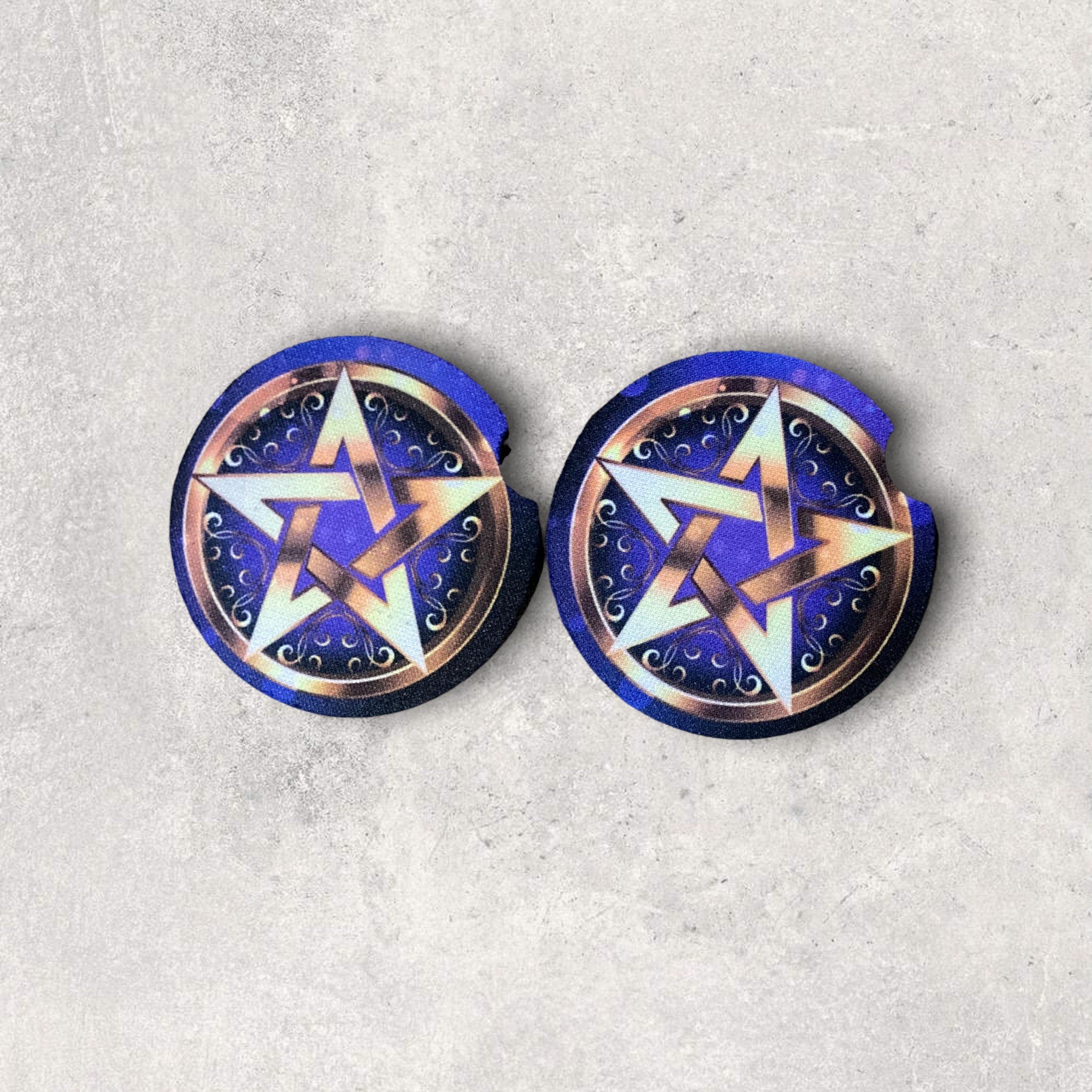 Pentagram Car Accessories - Royal Purple Coasters, Air Freshener - Wiccan Protection 5 point star - Teen Birthday gift for Her -Celtic Witch
