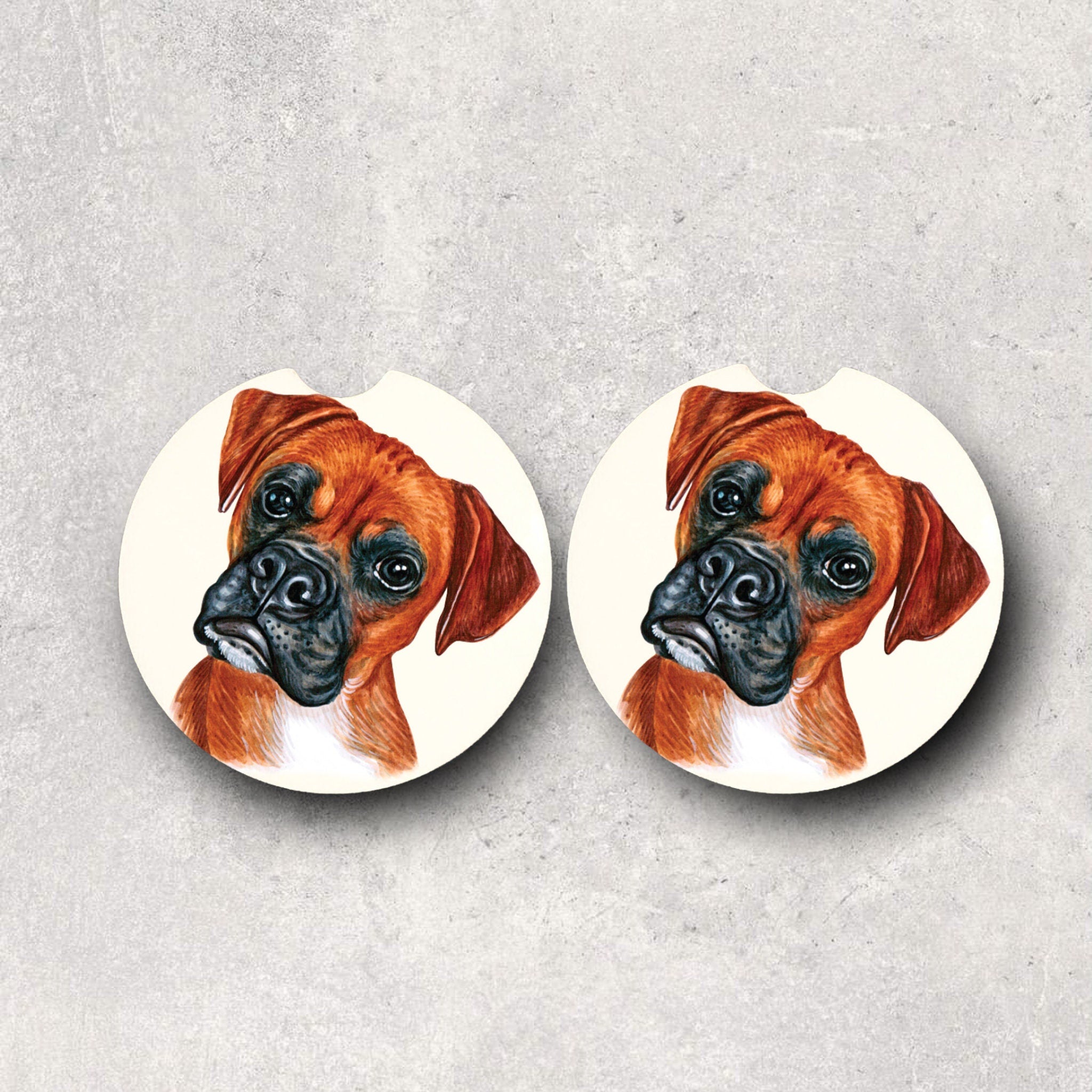 Boxer Car Coasters - Puppy Dog Lover Gifts - Bully Breed Dog Mom, Dog Daddy - Gift for Dog Walker, Sitter, Groomer - Pet Rescue Fundraiser