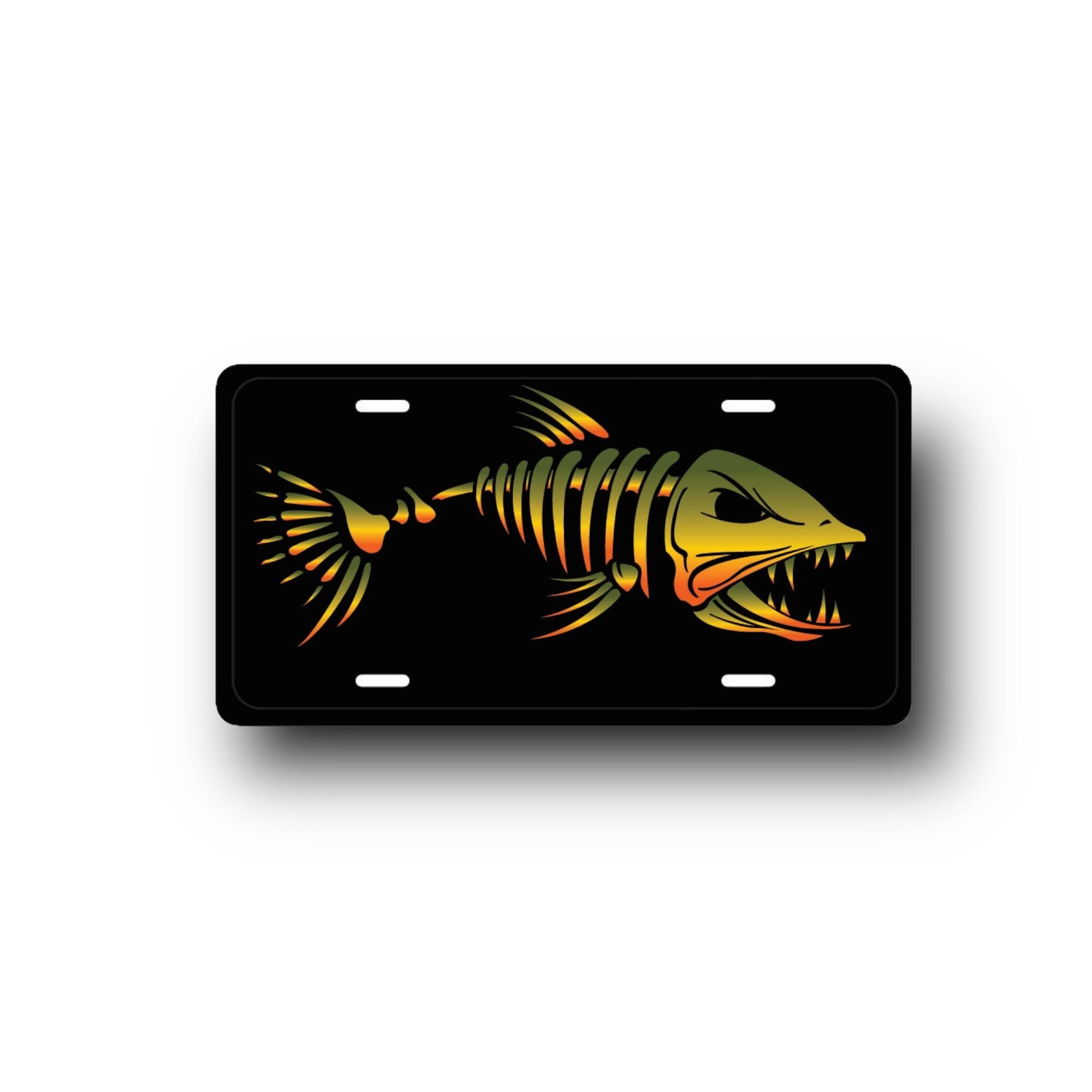 Skeleton Fish Car Tag - Bone fish front License Plate - Wheelchair, Bike, Scooter vanity plate - Metal Bar sign - Fishing Lodge Decor - gift